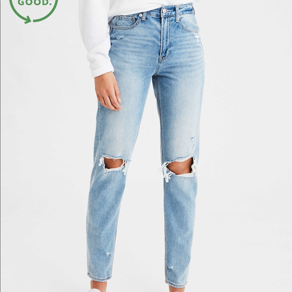 Distressed High Rise Mom Jeans